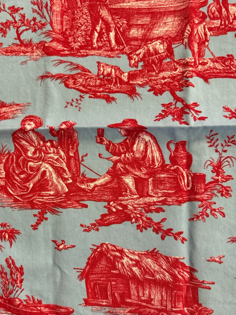 8 Williams-Sonoma Toile Cotton Napkin Blue Red French Country Pastoral Scenes